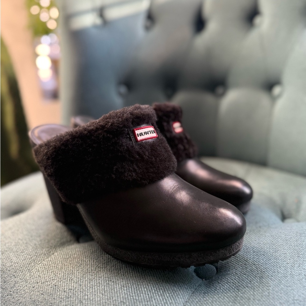 Hunter Black Fur Mules